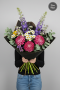 Pink Bloom Garden Bouquet with free vase wrapped in black paper